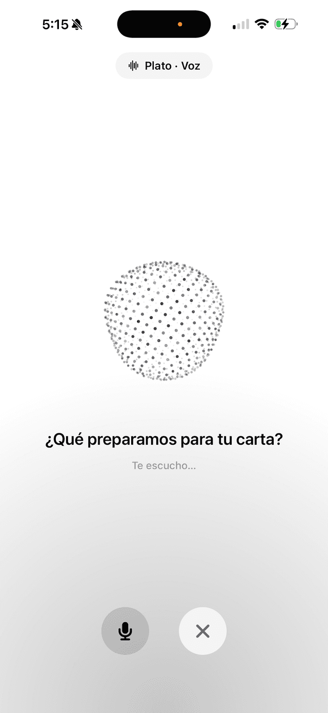 Plato · Voz — le hablas a la app y monta la carta